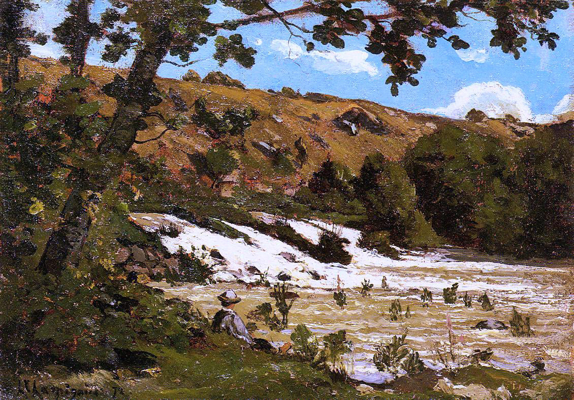 Henri Harpignies Boy Seated by a River - Canvas Print