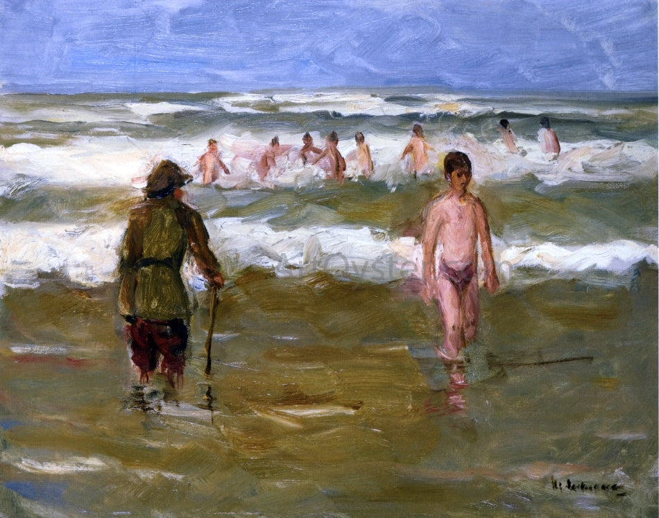 Max Liebermann Boys Bathing with Beach Warden - Canvas Print