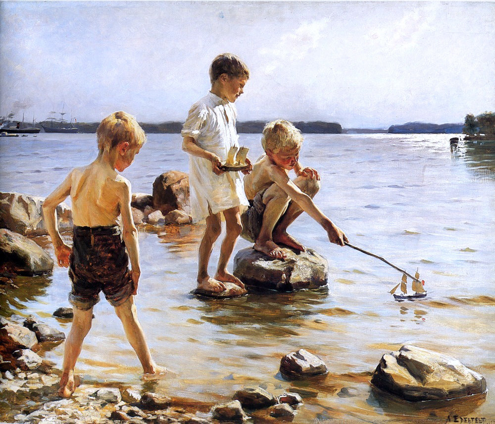 Albert Edelfelt Boys Playing at the Beach - Canvas Print