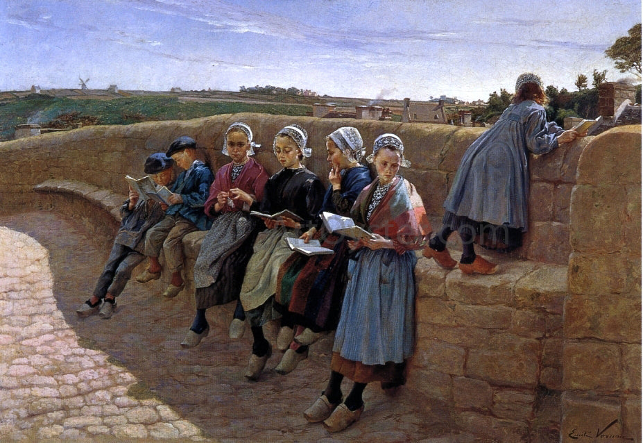 Emile Vernon Breton Children Reading - Canvas Print