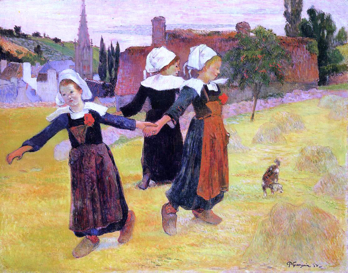 Paul Gauguin Breton Girls Dancing (also known as Dancing a Round in the Haystacks) - Canvas Print