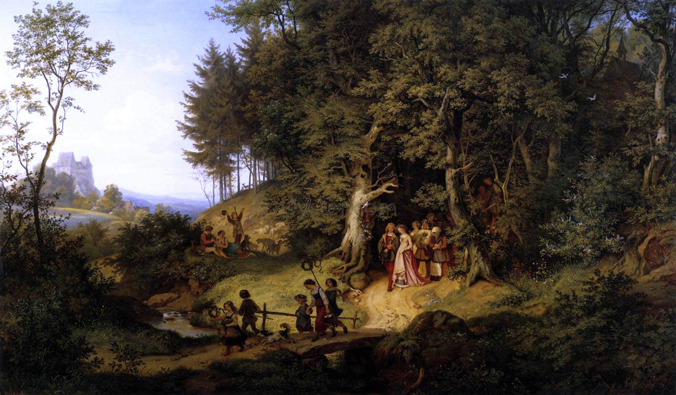 Adrian Ludwig Richter Bridal Procession in a Spring Landscape - Canvas Print