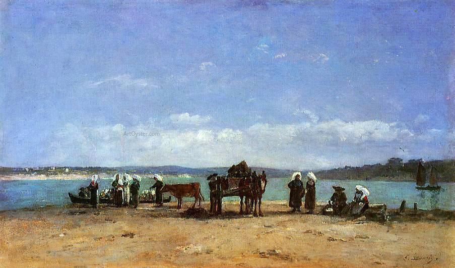 Eugene-Louis Boudin Brittany, Fishermen's Wives on the Shore - Canvas Print