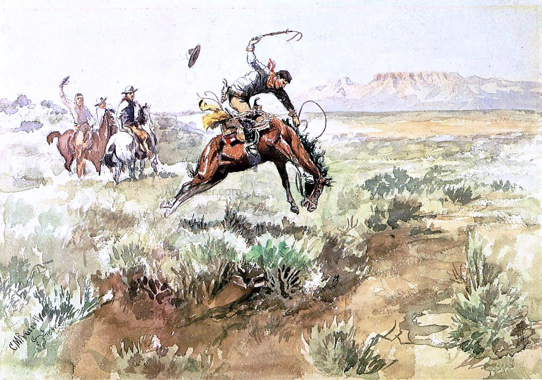 Charles Marion Russell Bronco Busting - Canvas Print