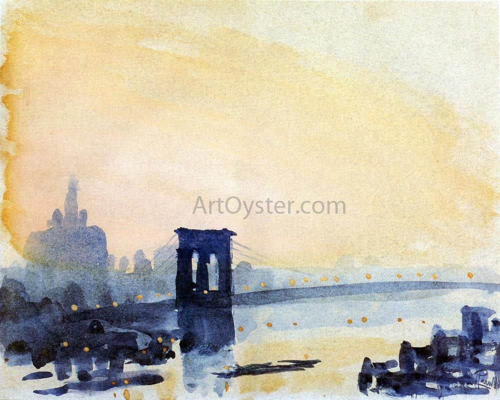 Joseph Pennell Brooklyn Bridge, Lighting Up - Canvas Print