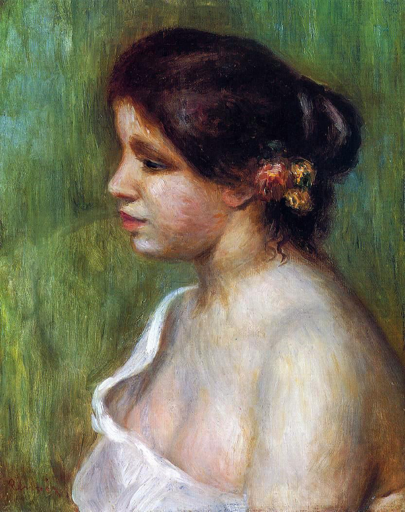 Pierre Auguste Renoir Bust of a Young Woman with Flowered Ear - Canvas Print