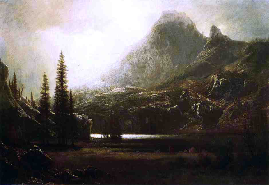 Albert Bierstadt By a Mountain Lake - Canvas Print