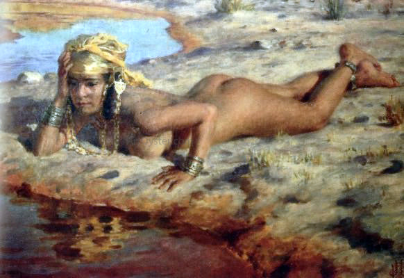 Etienne Dinet By the Wadi - Canvas Print