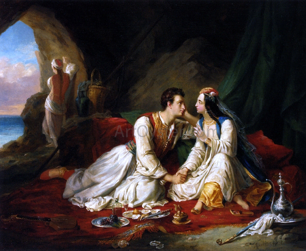 Alexandre-Marie Colin Byron as Don Juan, with Haidee - Canvas Print