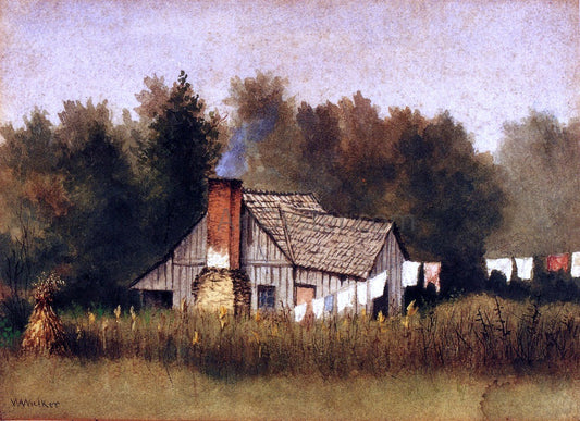 William Aiken Walker Cabin Viewed from Rear with Wash Line - Canvas Print