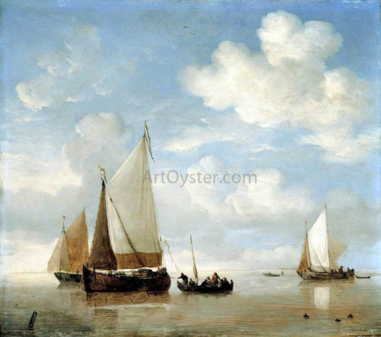 The Younger Willem Van de  Velde Calm - Dutch Smalschips and a Rowing Boat - Canvas Print