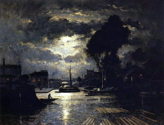 Stanislas Lepine Canal in Saint-Denis - Effect of Moonlight - Canvas Print
