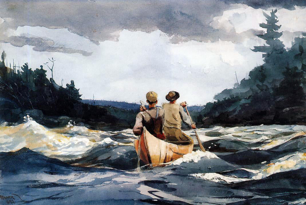 Winslow Homer Canoe in the Rapids - Canvas Print