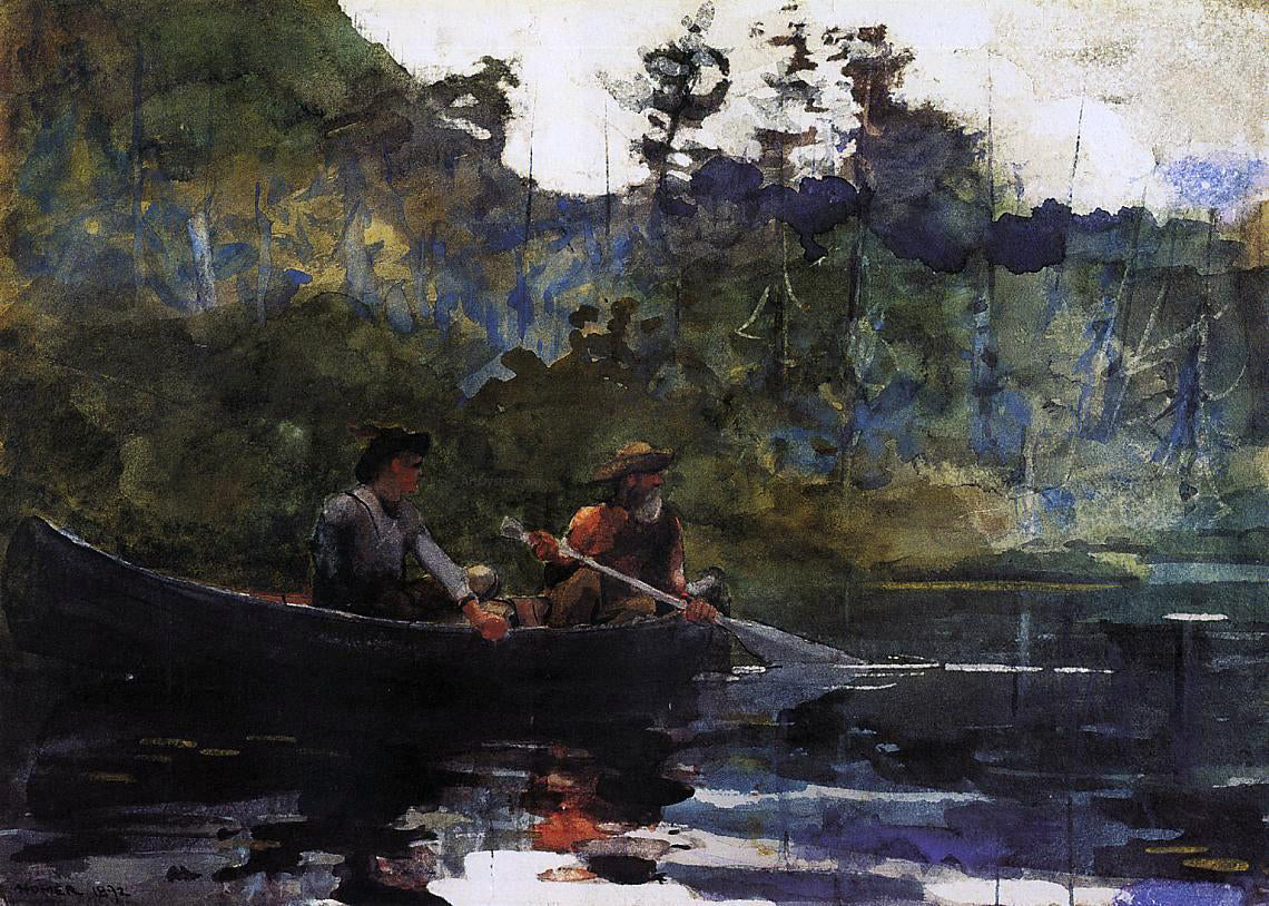 Winslow Homer Canoeing in the Adirondacks - Canvas Print