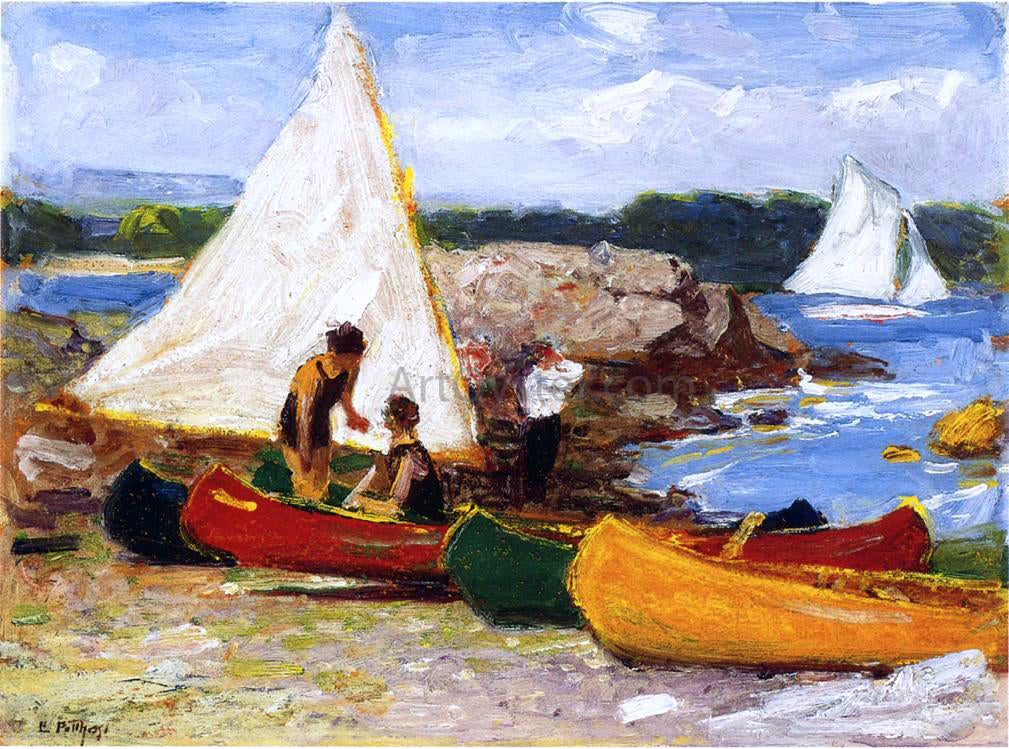 Edward Potthast Canoes and Sailboats - Canvas Print