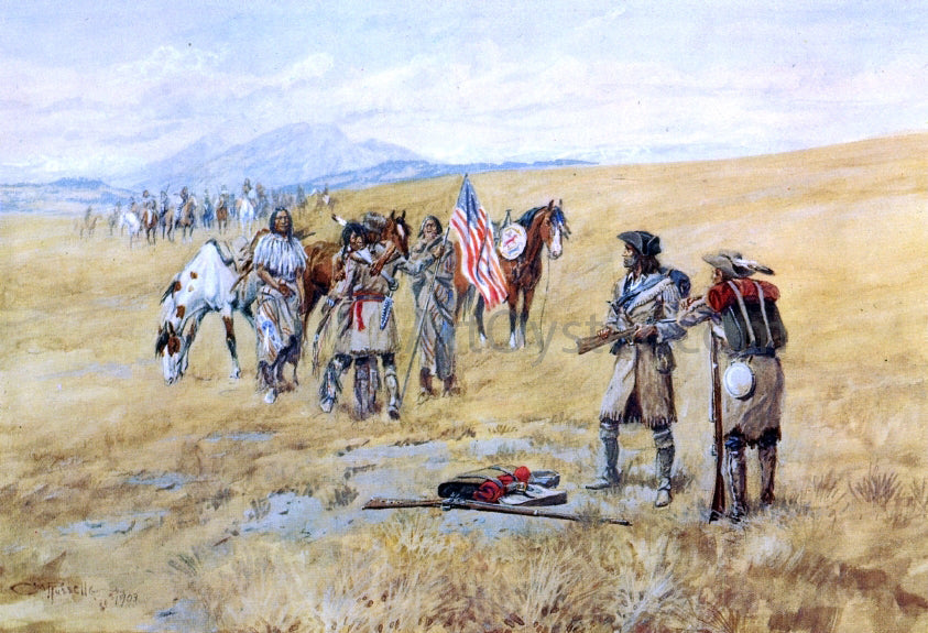 Charles Marion Russell Captain Lewis Meeting the Shoshones - Canvas Print