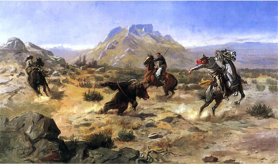 Charles Marion Russell Capturing the Grizzly - Canvas Print
