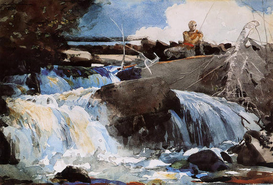 Winslow Homer Casting in the Falls - Canvas Print