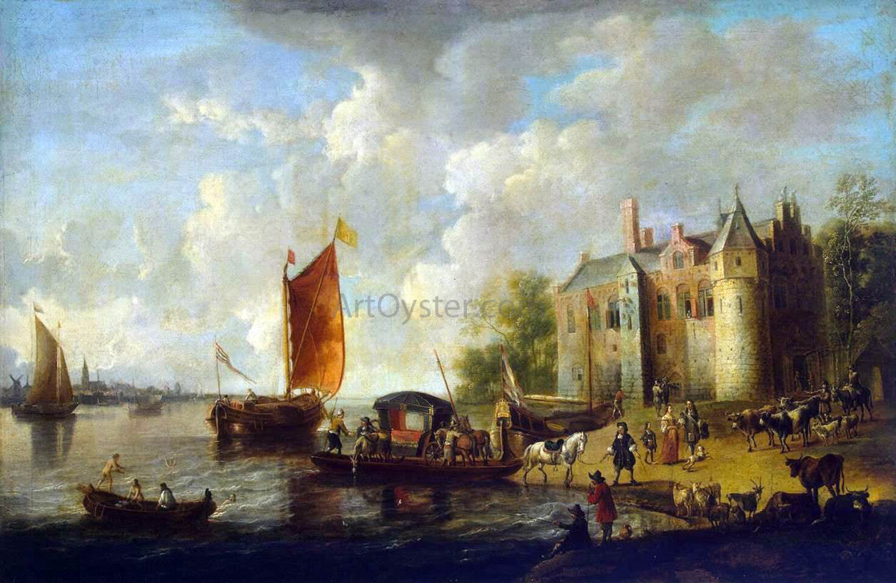 Peter Van den Velde Castle on a River Bank - Canvas Print