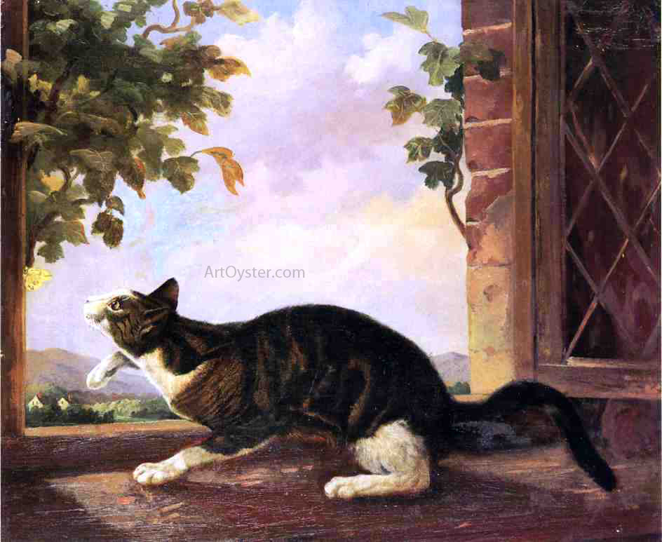 John Woodhouse Audubon Cat Stalking a Butterfly - Canvas Print