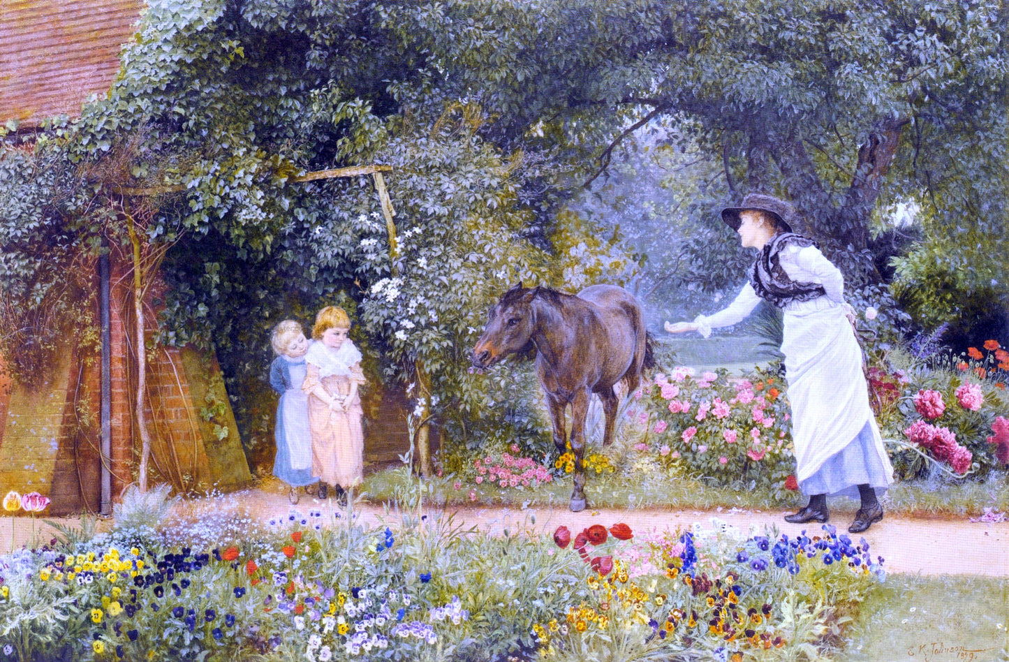 Edward Killingworth Johnson Catching the Pony - Canvas Print