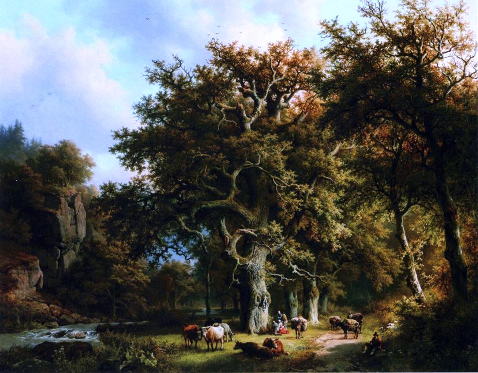 Barend Cornelis Koekkoek Cattle by a Stream - Canvas Print