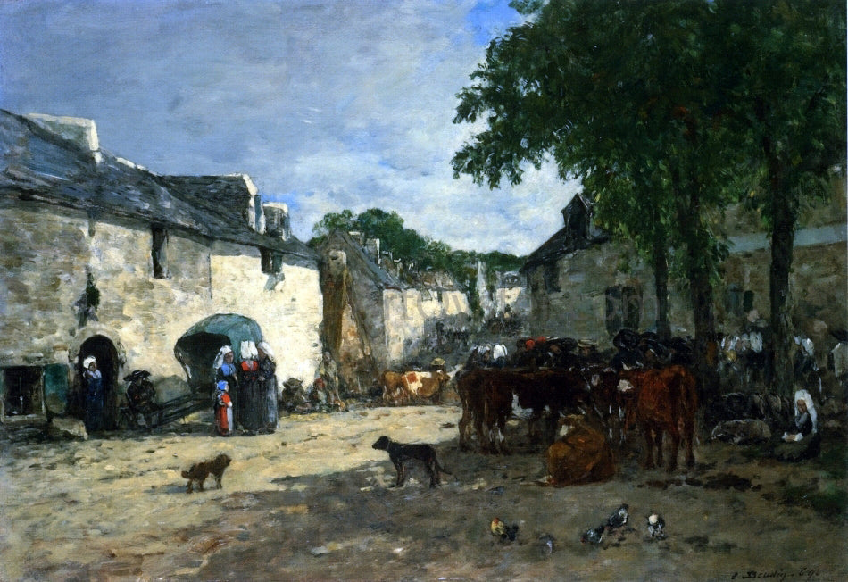 Eugene-Louis Boudin Cattle Market at Daoulas, Brittany - Canvas Print