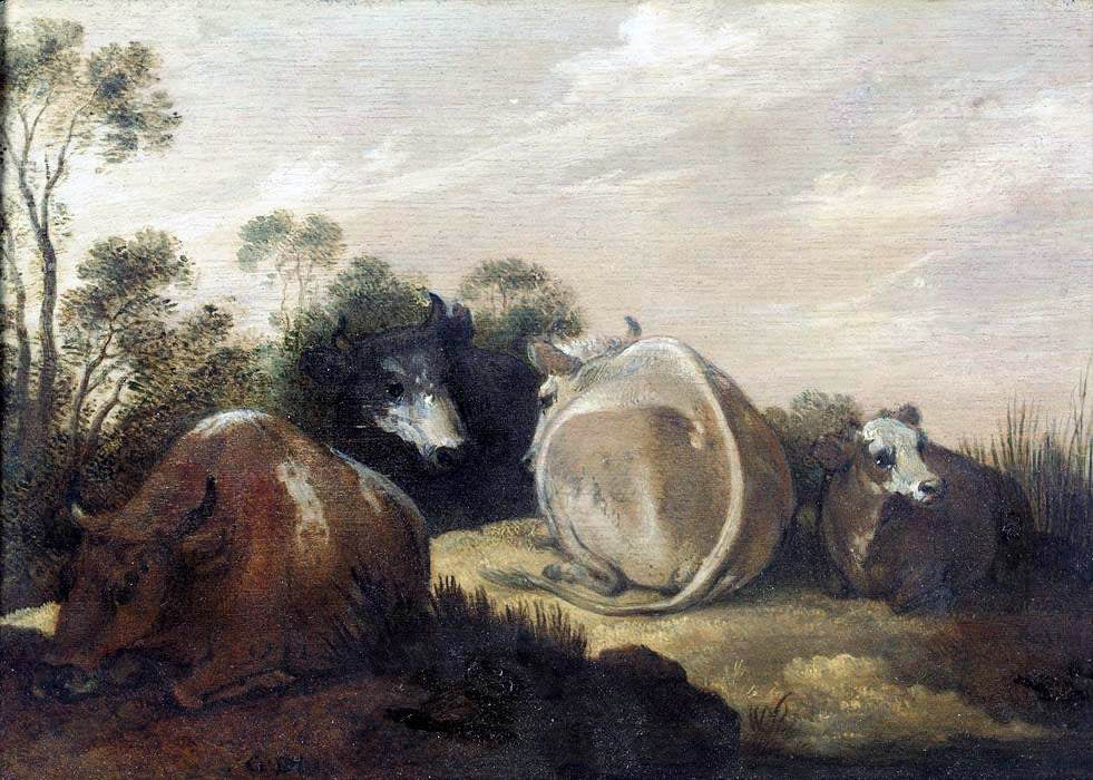 Gillis Claesz D'Hondecoeter Cattle Resting in a Dune Landscape - Canvas Print