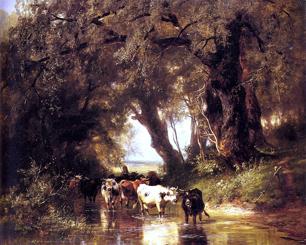 Christian Friedrich Mali Cattle Watering - Canvas Print