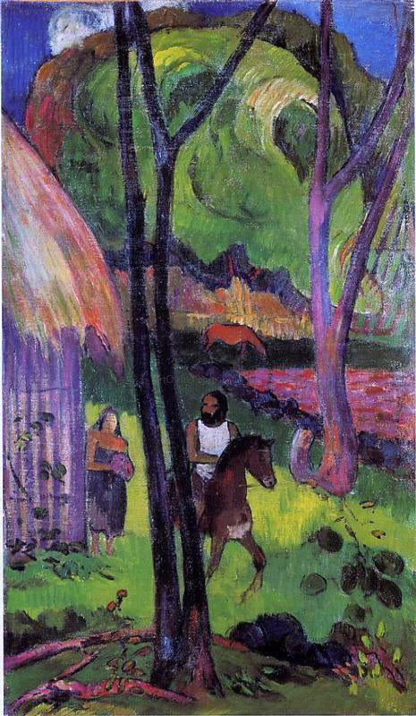 Paul Gauguin Cavalier devant la case - Canvas Print