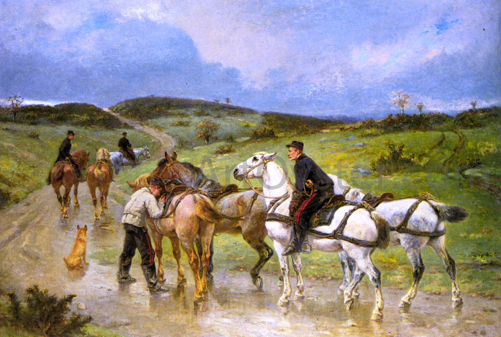 Pierre Auguste Brunet-Houard Changing Horses - Canvas Print