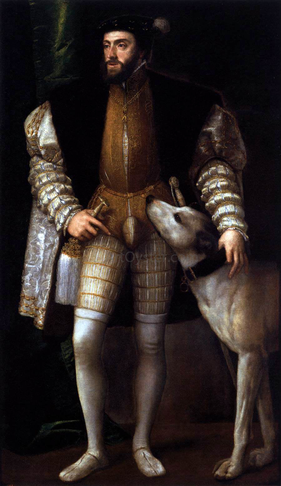 Titian Charles V Standing with His Dog - Canvas Print