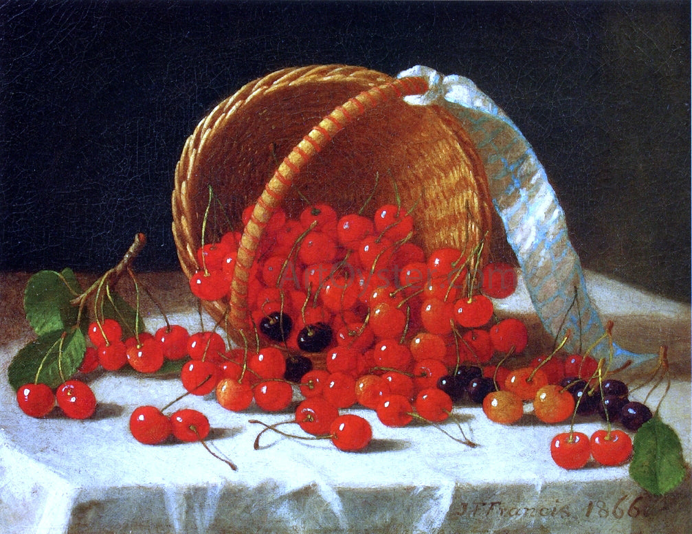 John F Francis Cherries Spilling from a Basket - Canvas Print