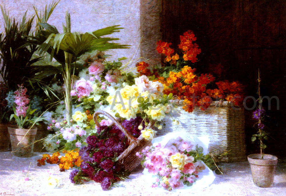 Andre Perrachon Chez la Marchande de Fleurs - Canvas Print