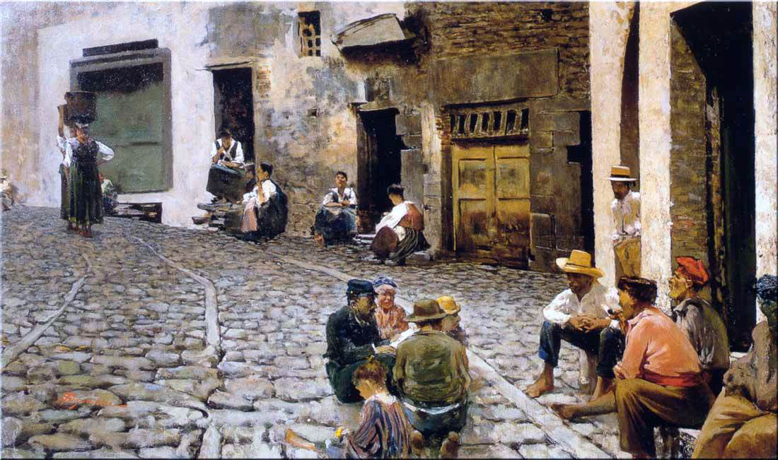 Telemaco Signorini Chiacchiere a Riomaggiore - Canvas Print
