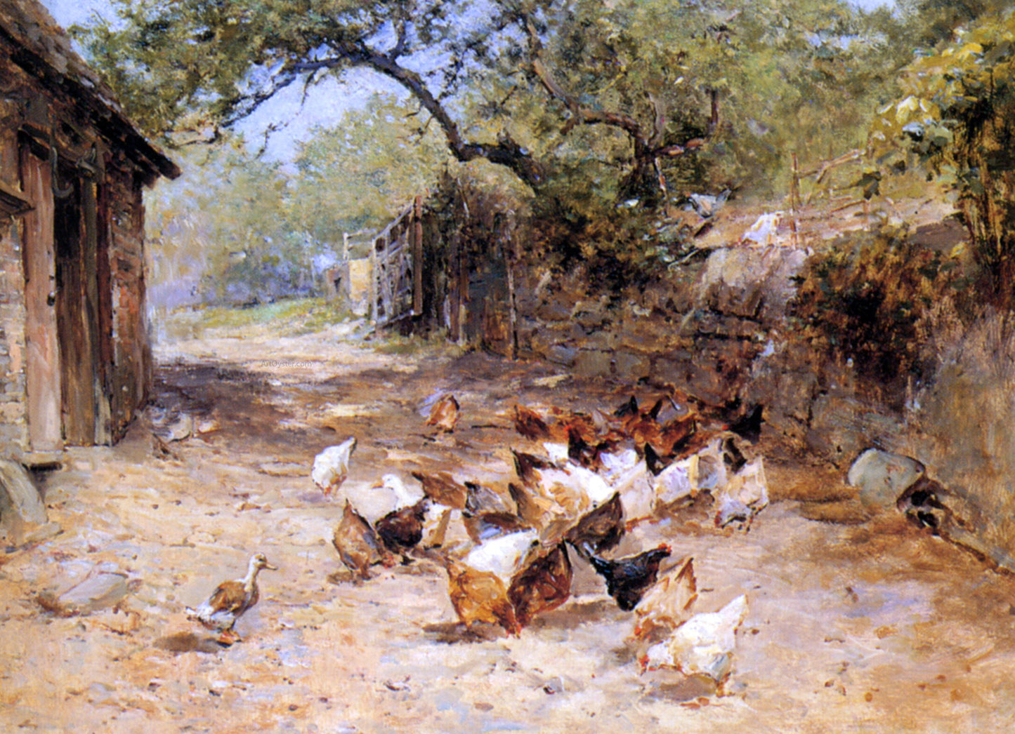 Ernst Walbourn Chickens in a Farmyard - Canvas Print