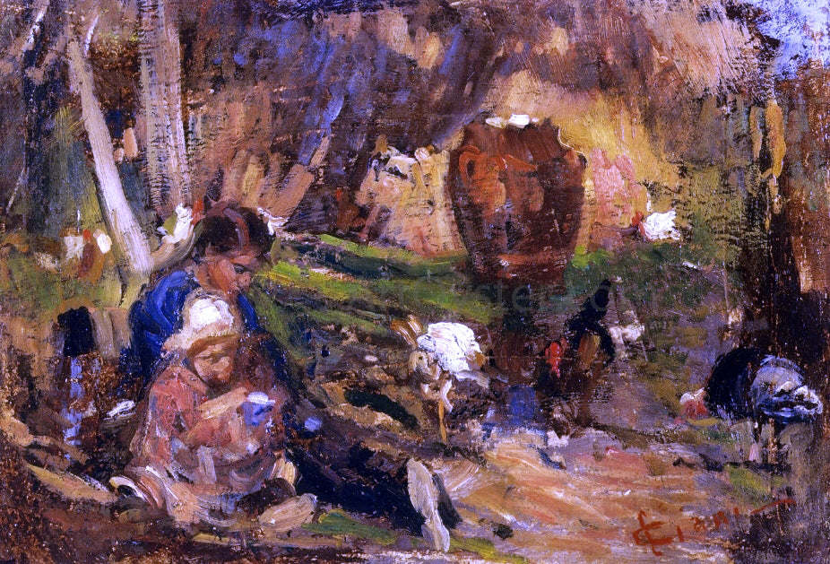 Cesare Ciani Child in a Farmyard - Canvas Print