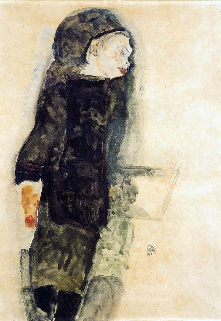 Egon Schiele Child in Black - Canvas Print