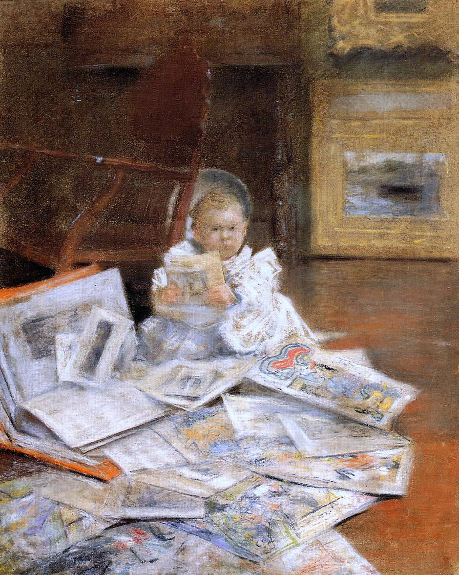William Merritt Chase Child with Prints - Canvas Print