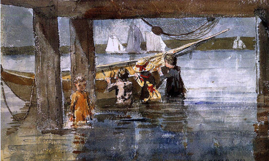 Winslow Homer Childred Playing under a Gloucester Wharf - Canvas Print