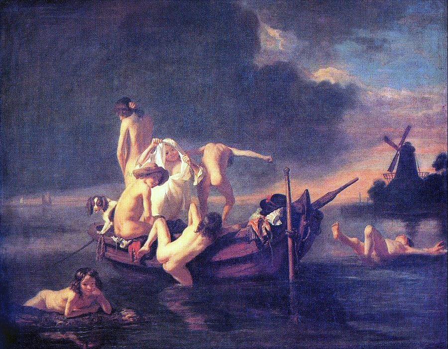 Nicolaes Maes Children Bathing - Canvas Print