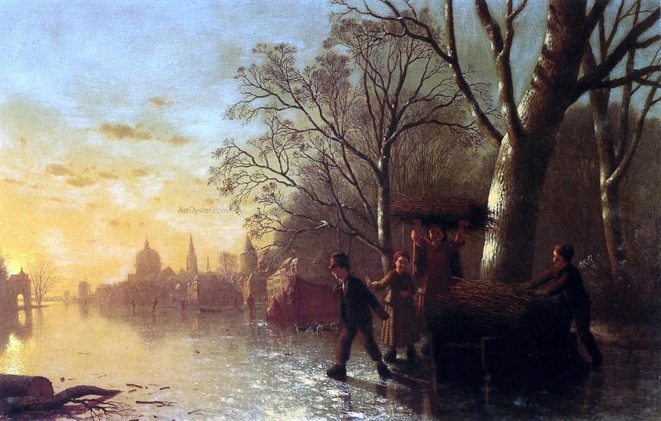 Johann Mongles Culverhouse Children Gathering Kindling Wood - Canvas Print