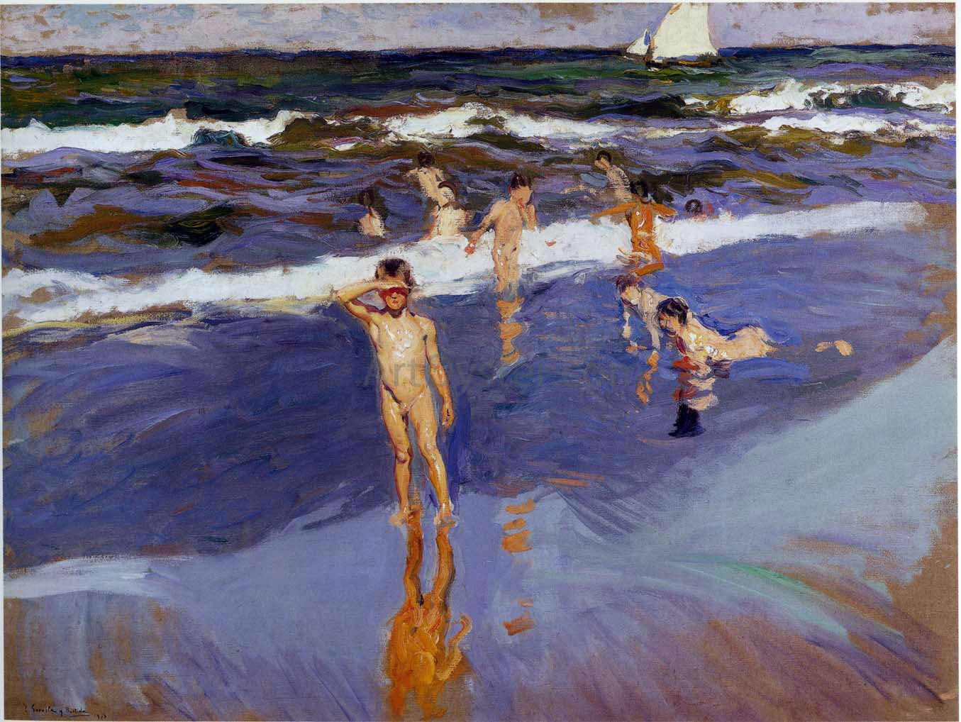 Joaquin Sorolla Y Bastida Children in the Sea, Valencia Beach - Canvas Print