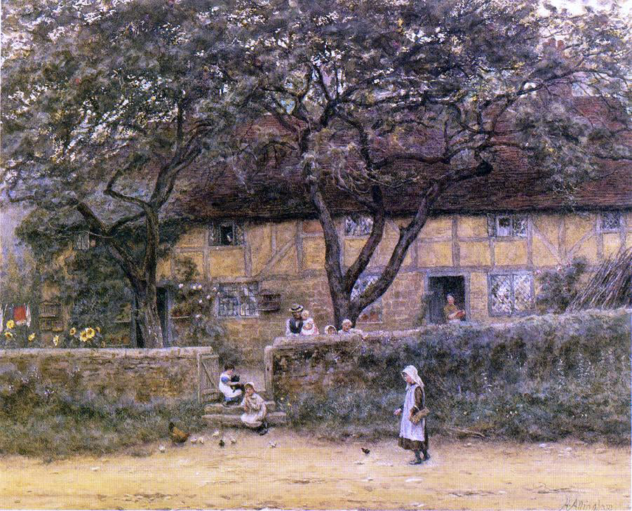 Helen Allingham Children Outside a Cottage - Canvas Print