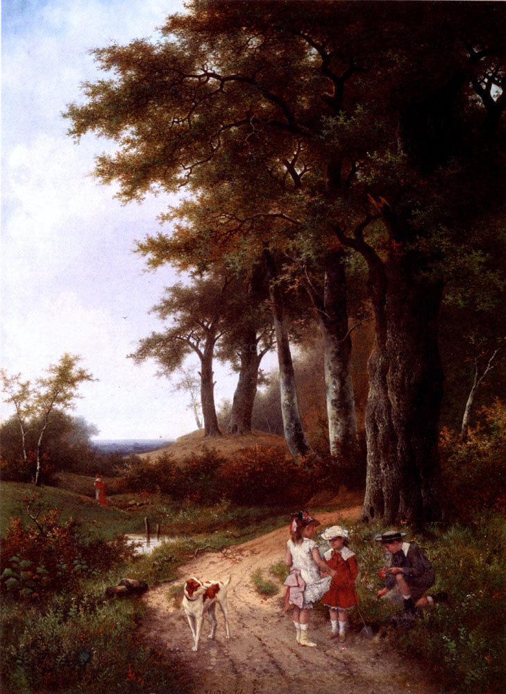 Hendrik Pieter Koekkoek Children Picking Flowers In A Park - Canvas Print