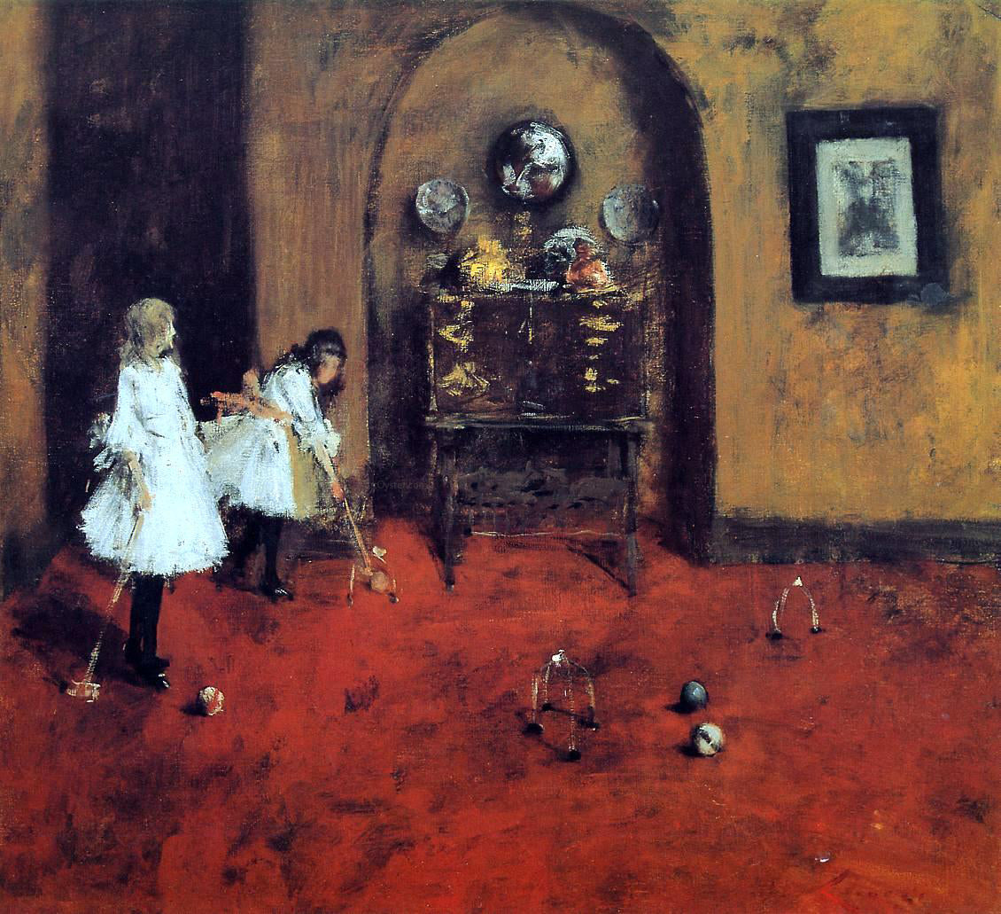 William Merritt Chase Children Playing Parlor Croquet (sketch) - Canvas Print