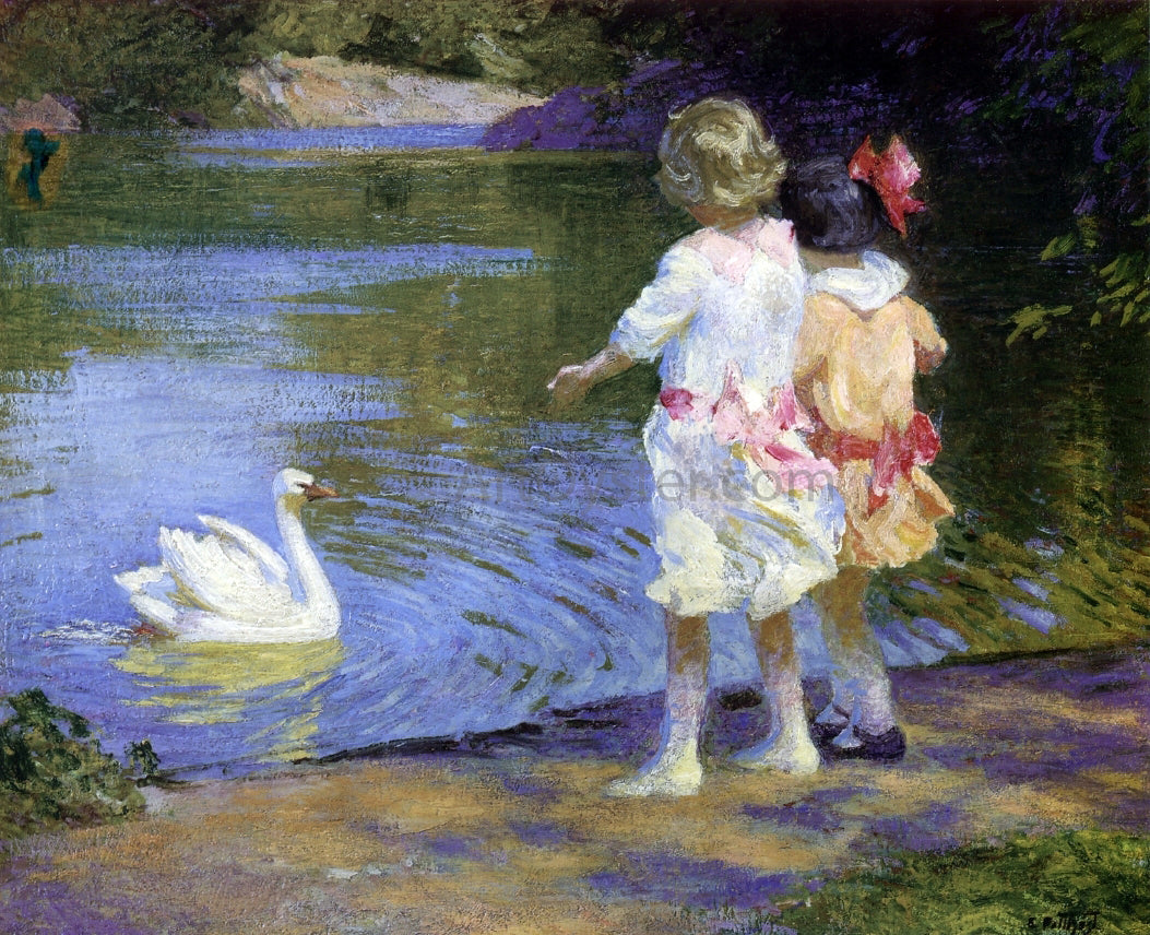 Edward Potthast Children with a Swan - Canvas Print