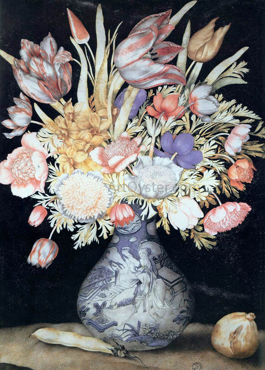 Giovanna Garzoni Chinese Vase with Flowers, a Fig, and a Bean - Canvas Print