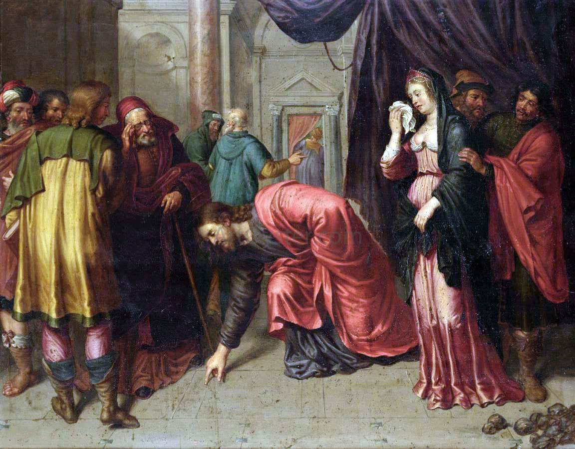 Pieter Van Lint Christ and the Adulterous Woman - Canvas Print