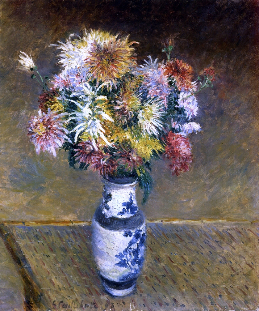 Gustave Caillebotte Chrysanthemums in a Vase - Canvas Print